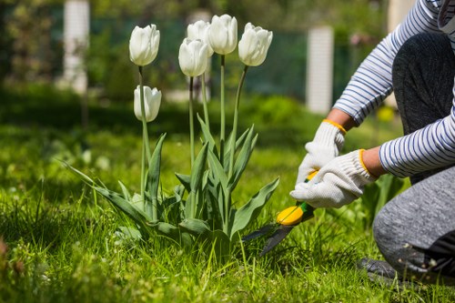 Landscape gardening in Hatton with patio areas and balanced planting design