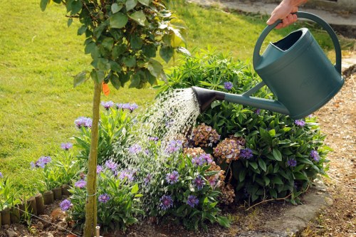 Soft landscaping in Hatton with lawns, shrubs, and flower beds